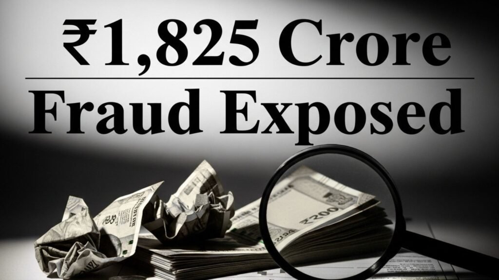 ₹1,825 Crore fraud exposed: crumpled money under a magnifying glass