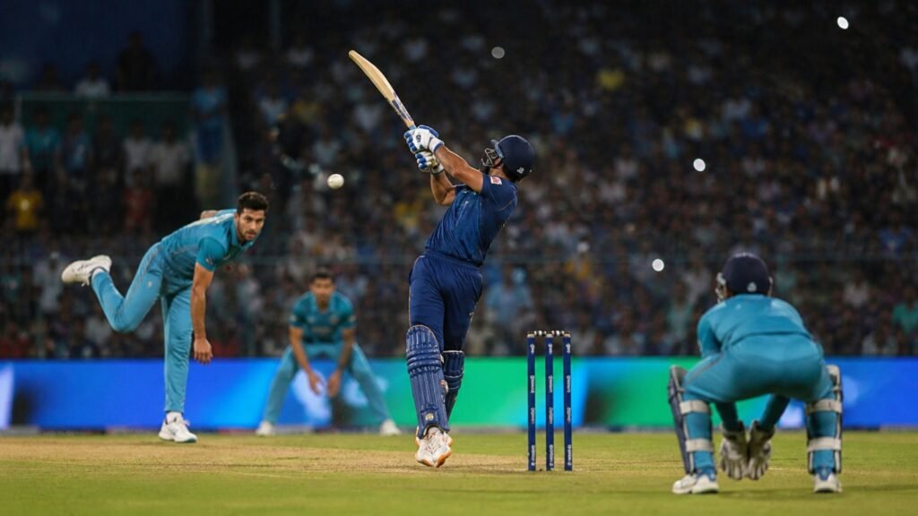 CSK batsman hitting a six against MI during IPL 2026 match
