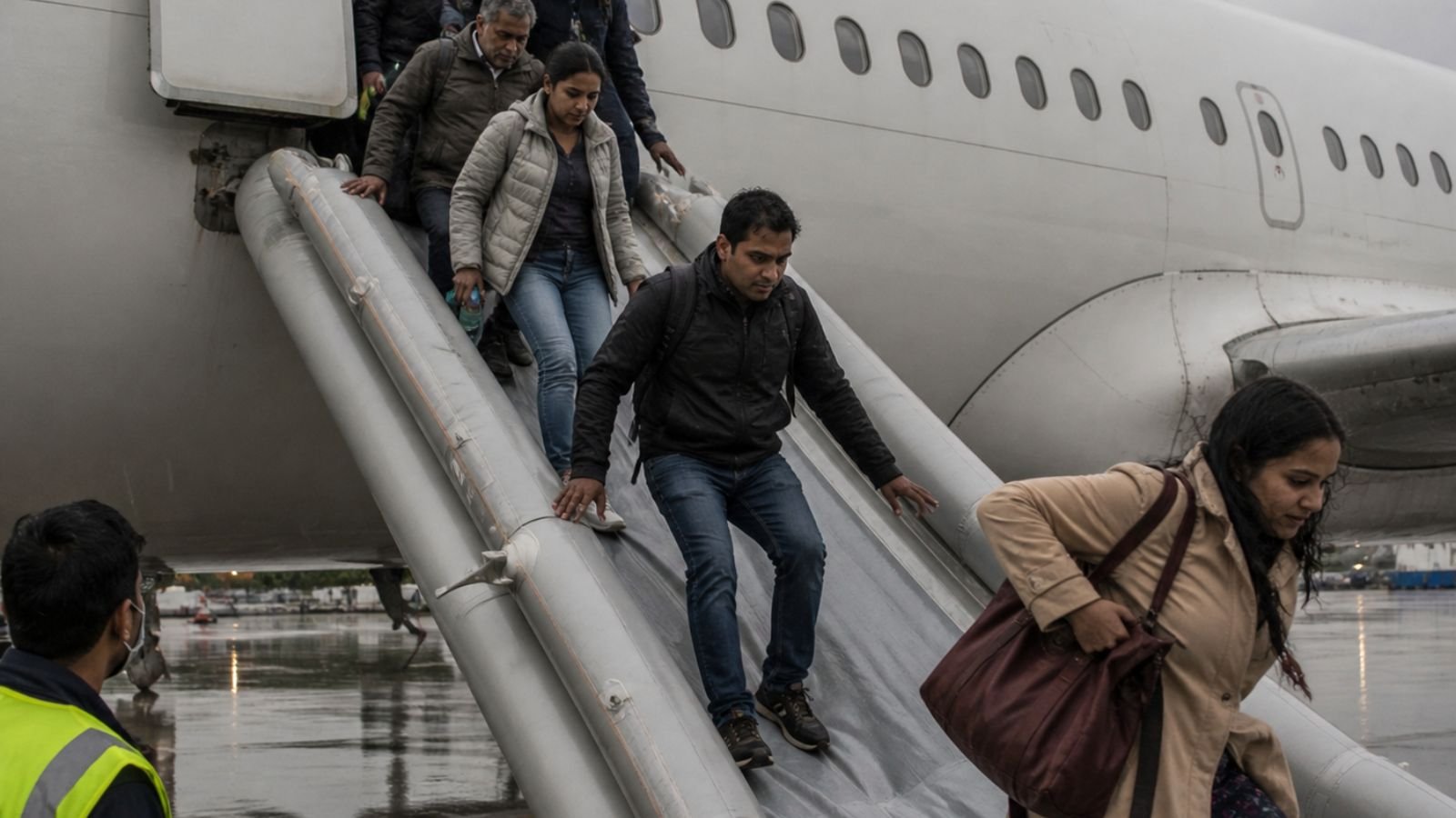 IndiGo passengers evacuate via emergency slide after Chandigarh airport fire.