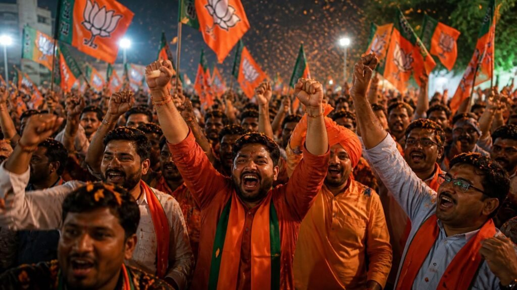 BJP supporters celebrate victory in West Bengal election, 2026