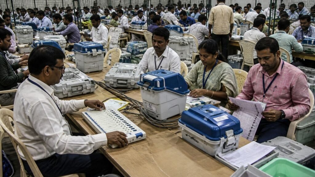 Vijay TVK Victory Tamil Nadu Election 2026 counting process with officials
