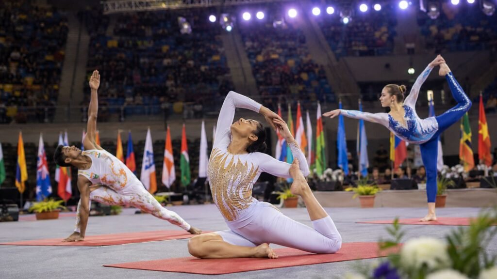 Yogis perform complex poses at the World Yogasana Championship in Ahmedabad.