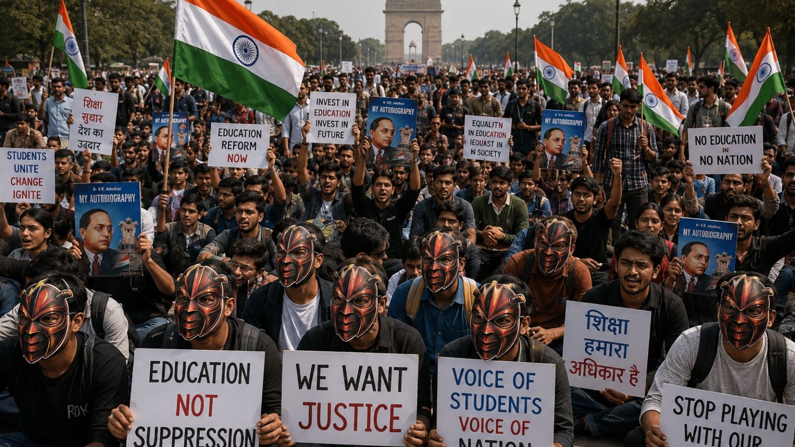 Students protest at Jantar Mantar, demanding justice and action over NEET-UG and CBSE exam issues.