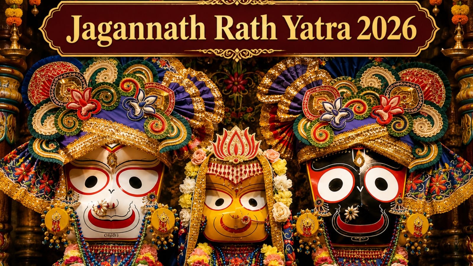 Jagannath Rath Yatra 2026: Three deities in ornate chariots, Puri, Odisha