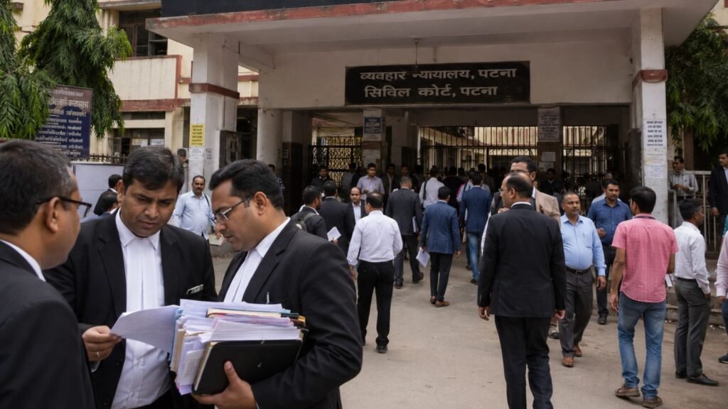 Lawyers outside Patna Civil Court, Bihar, amid Khan Sir legal crisis