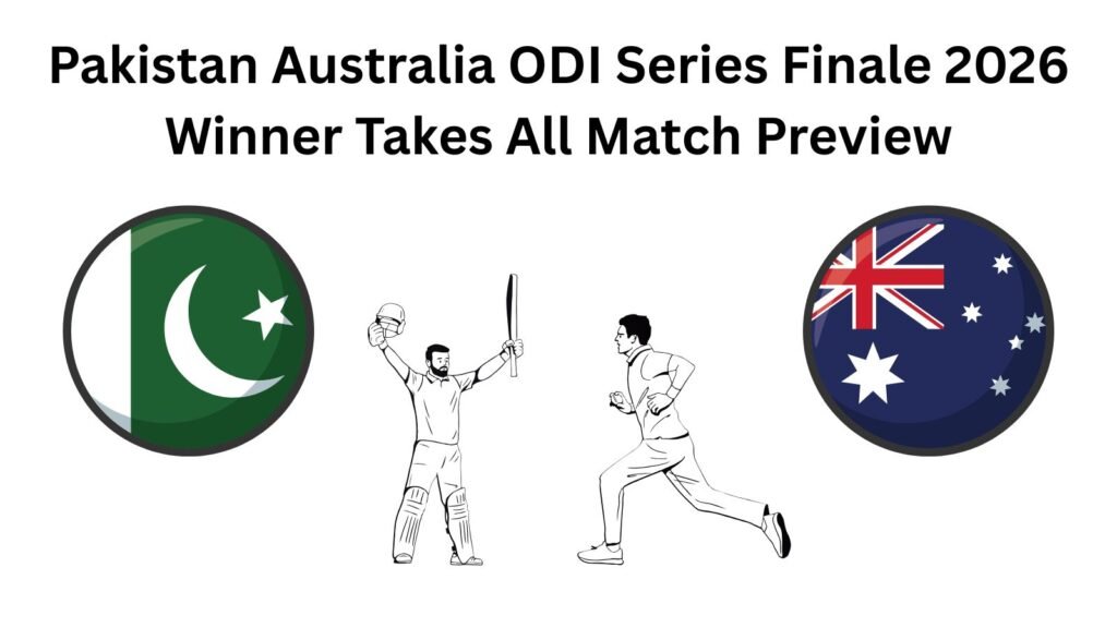 Pakistan vs Australia 2026 ODI series finale preview with flags and cricketers.