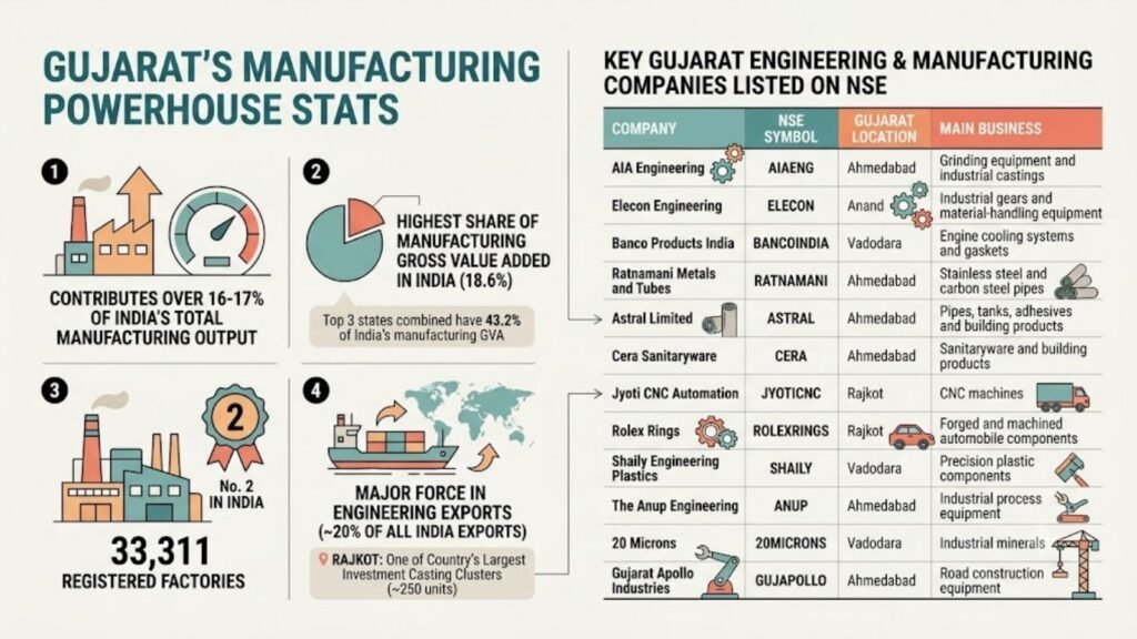 Gujarat's manufacturing powerhouse stats with key companies listed on NSE