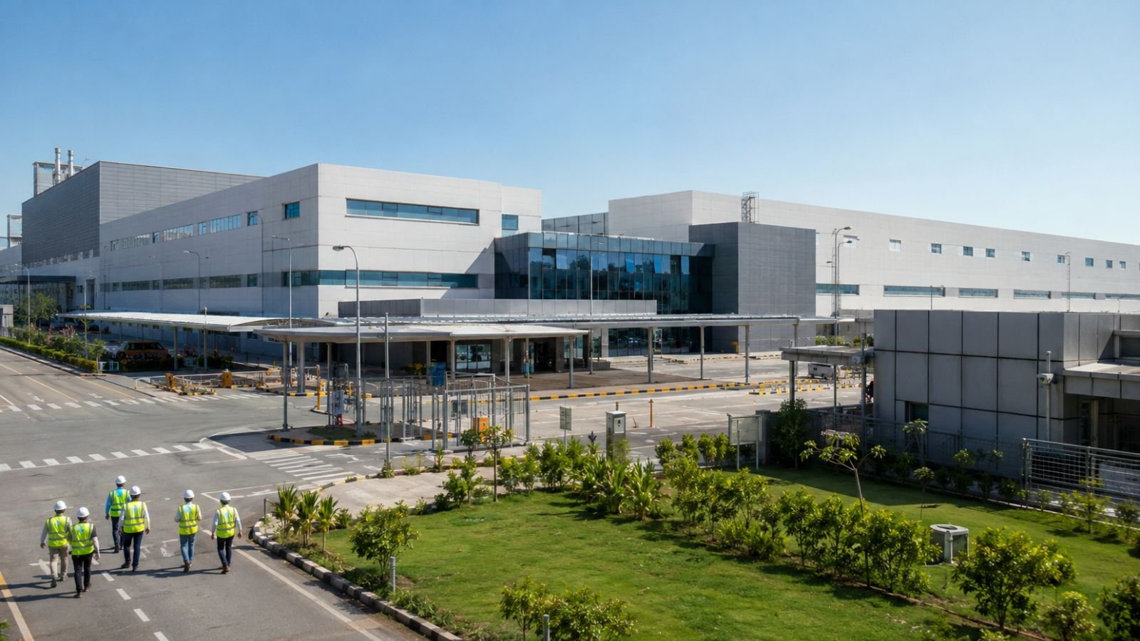 Sanand semiconductor hub: Modern chip manufacturing facility in India.