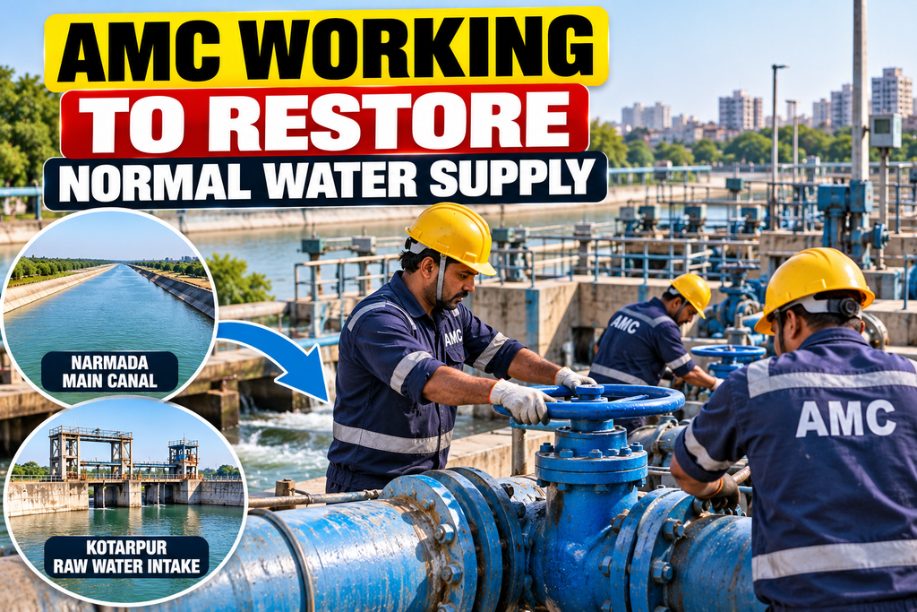 AMC workers operate valves at water treatment plant, restoring supply to Ahmedabad.
