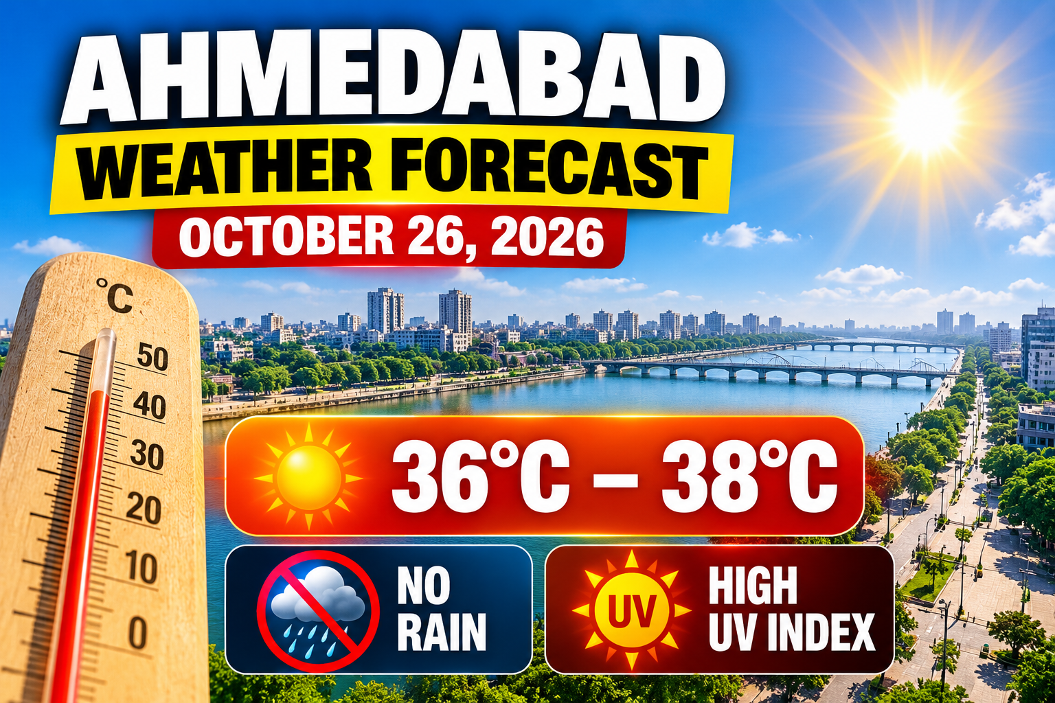 Ahmedabad weather forecast: Sunny, 36-38°C, no rain, high UV index
